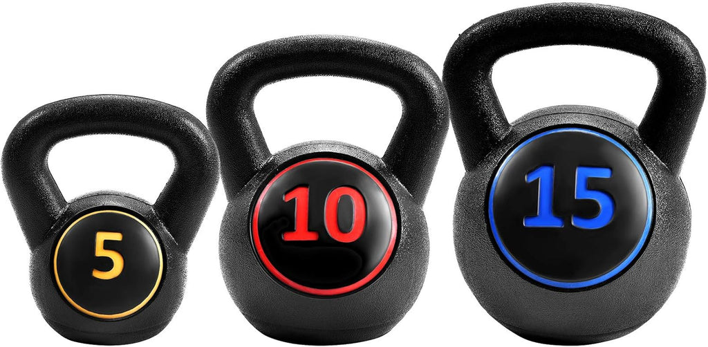 3 Pcs Vinyl Kettlebell Weights Set, 5, 10, 15 lbs C572949