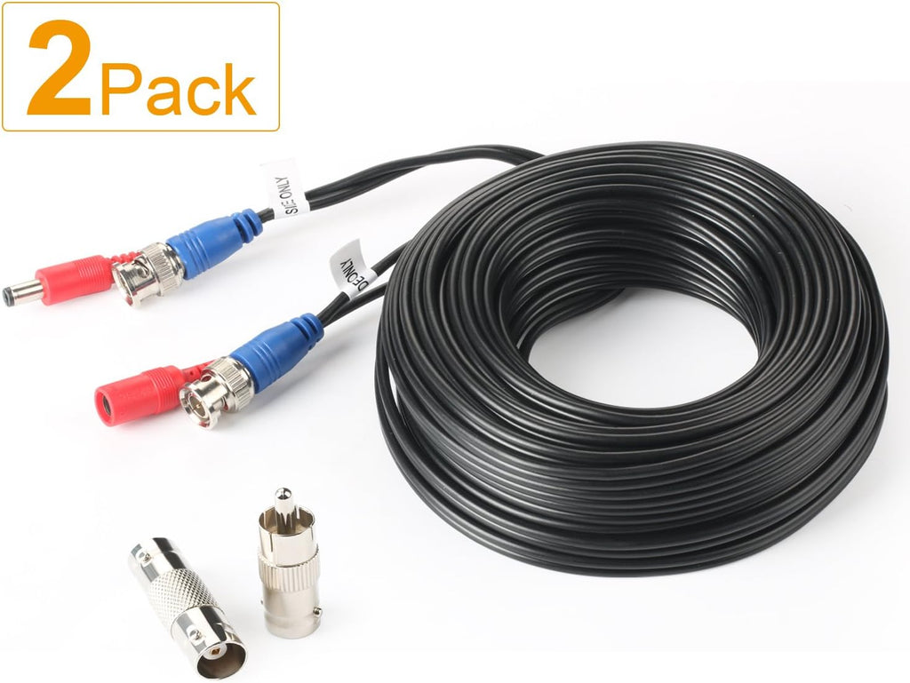 2Pack 50Feet BNC Video Power Cable for CCTV Security System with Connectors W64752