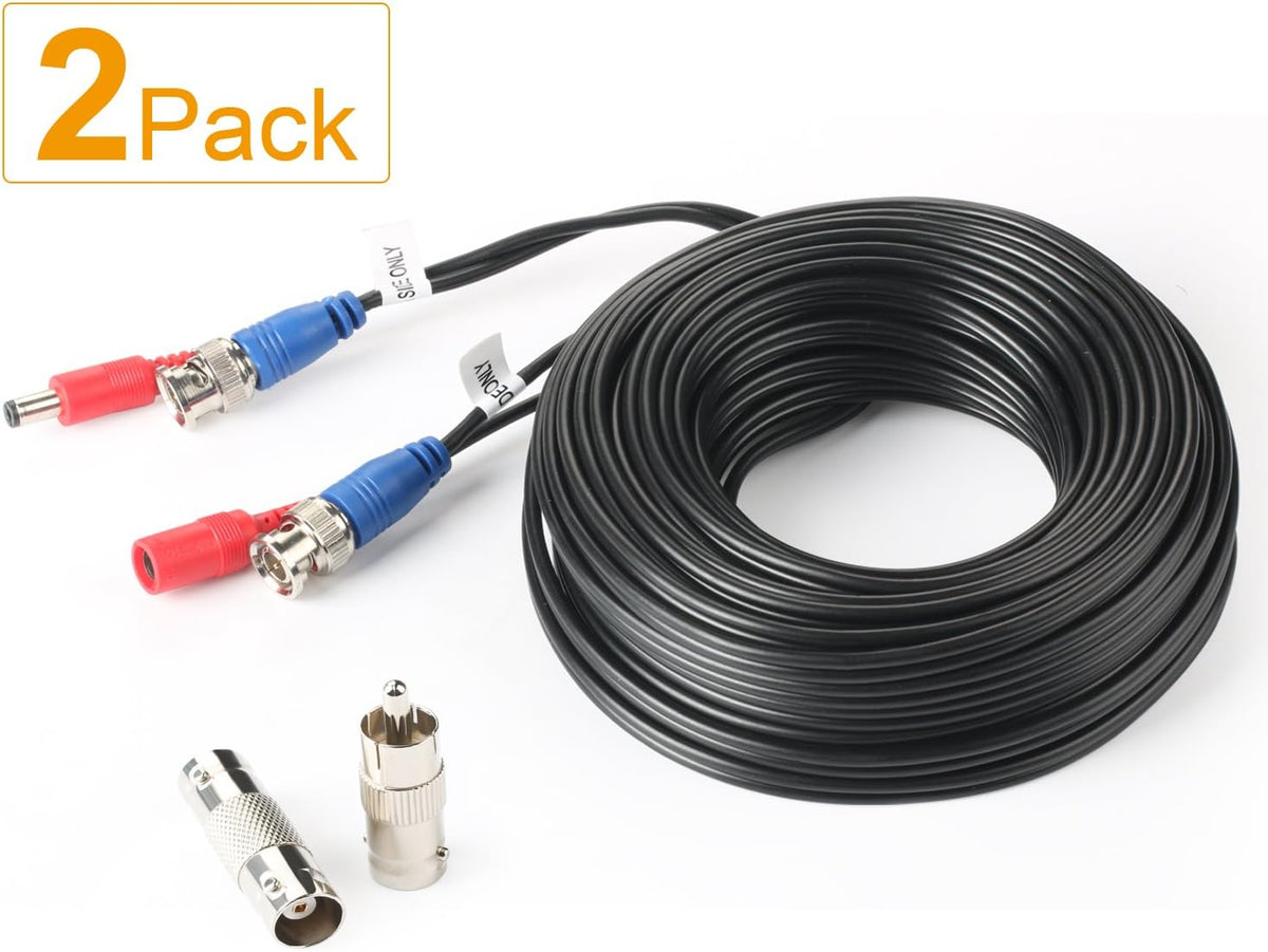 2Pack 50Feet BNC Video Power Cable for CCTV Security System with Connectors W64752
