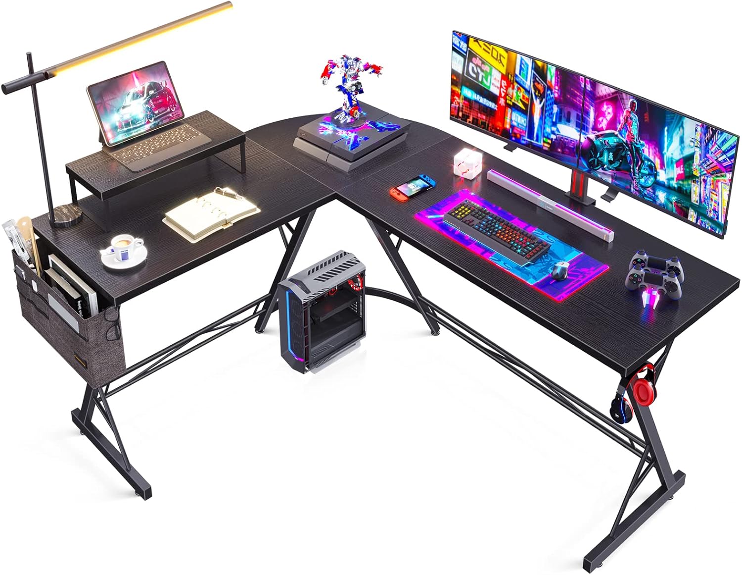 58" L Shaped Computer Desk with Monitor Stand D6374
