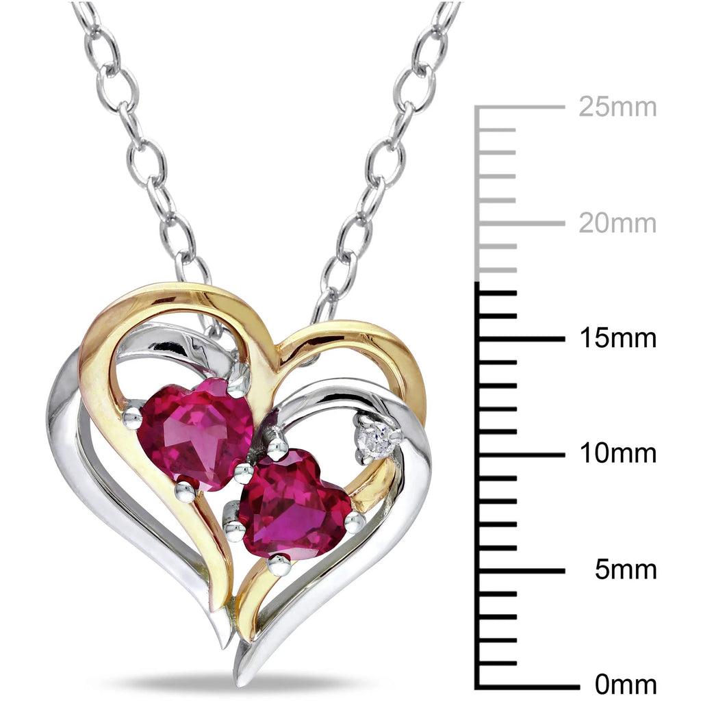 18 in. Created Ruby & Diamond Accent Silver Double Heart Pendant with Chain V873