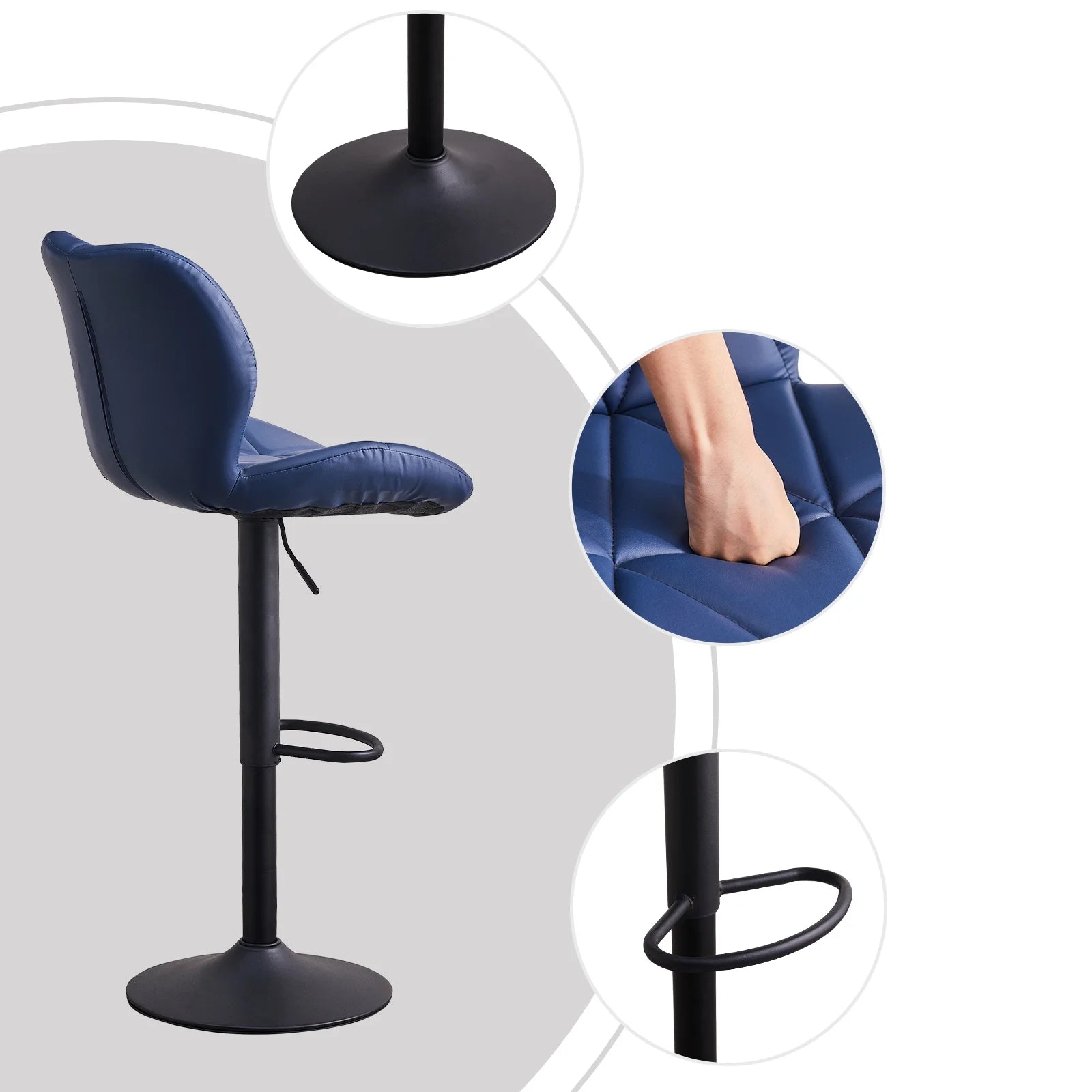 Blue Faux Leather Bar Stools Set of 2 with Footrest Y464
