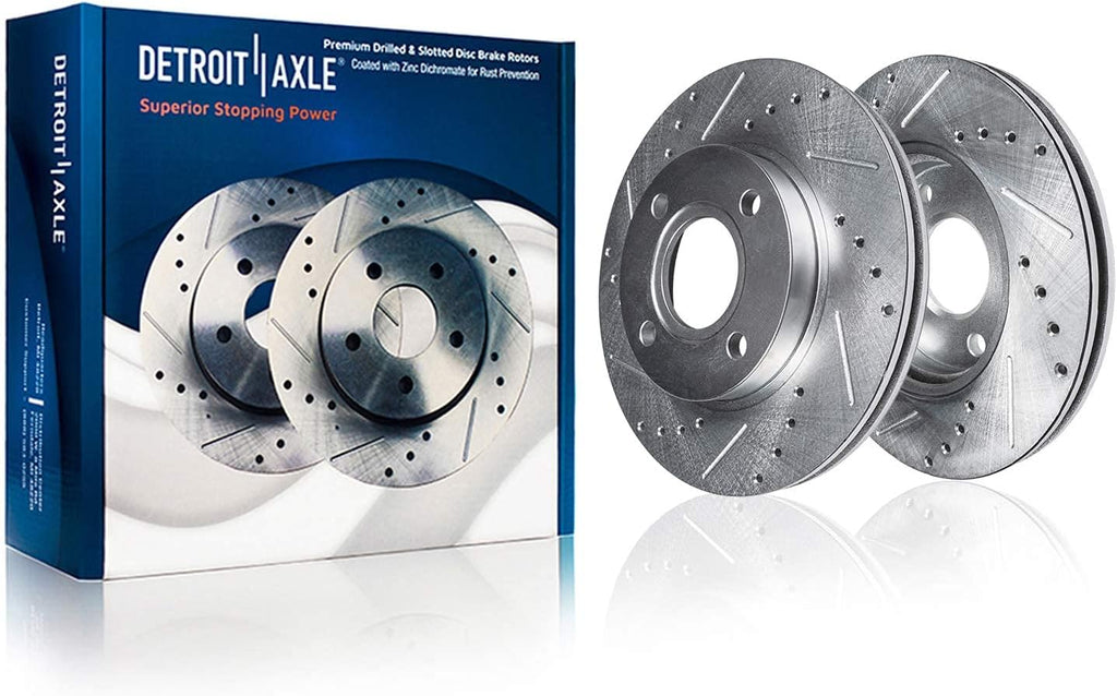 Front Drilled & Slotted Rotors + Brake Pads 6pc Set T977