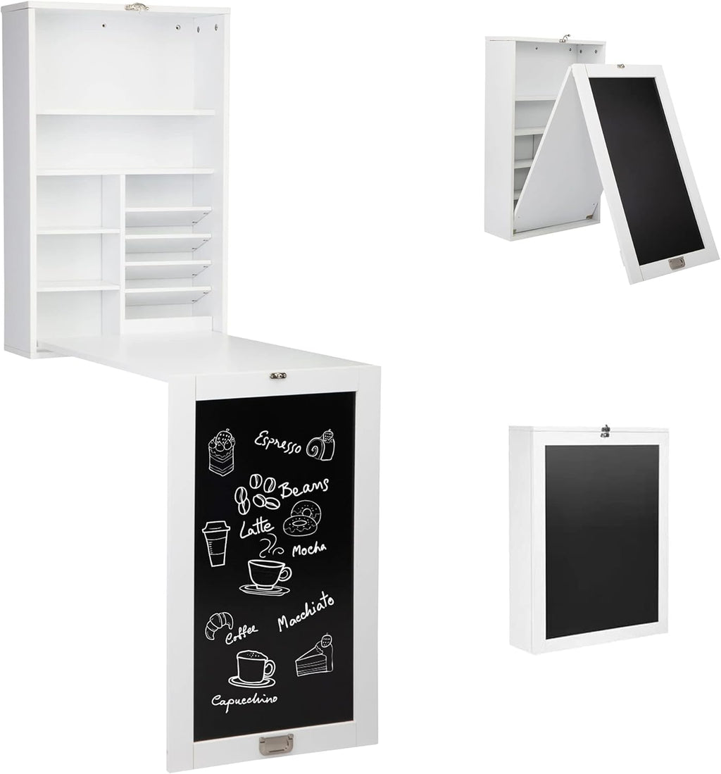 Wall Mounted Desk Fold Down Table Craft Cabinet with Storage Shelves L266