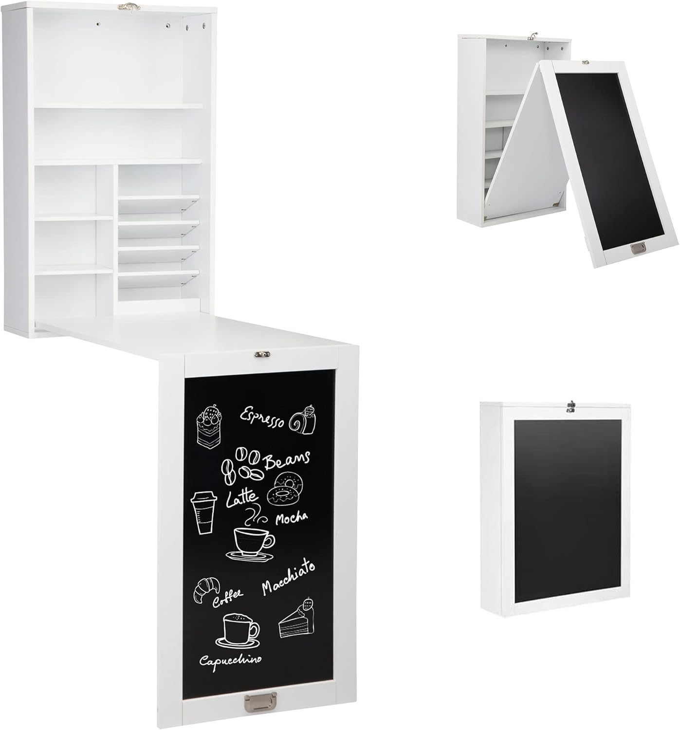 Wall Mounted Desk Fold Down Table Craft Cabinet with Storage Shelves L266