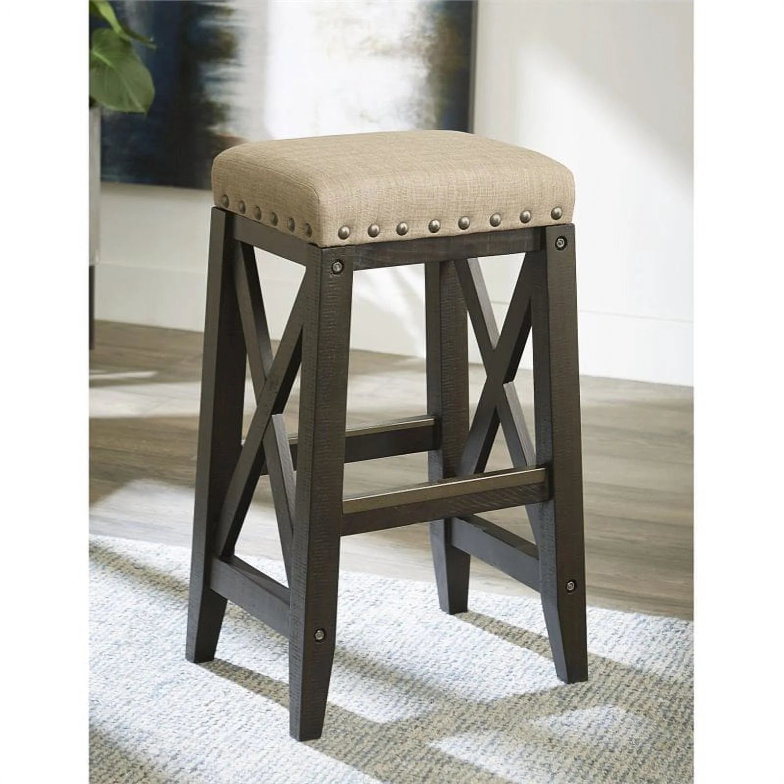 3 Piece Solid Wood Upholstered Bar Stool Set Y764550