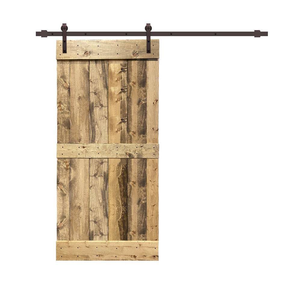 Distressed Mid-Bar Solid Pine Wood Interior Sliding Barn Door with Hardware Kit M175177