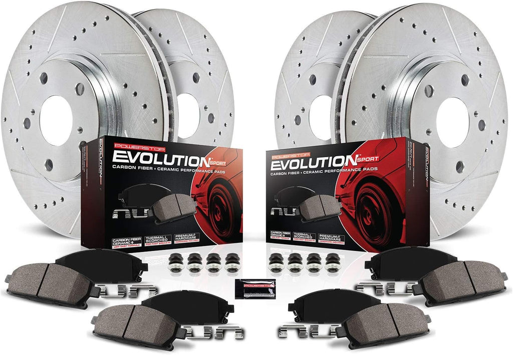 Front and Rear Carbon Fiber Brake Pads with Drilled & Slotted Brake Rotors Kit O6805