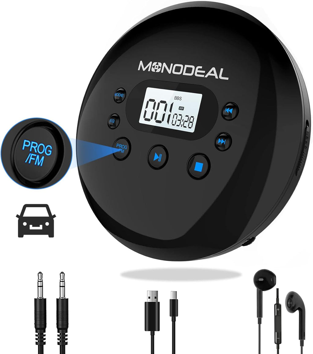 Portable CD Player with FM Transmitter, Anti-Skip Protection, Headphones, Pack of 2 K838986