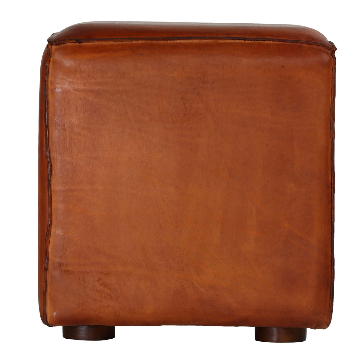 Saddle Brown Genuine Leather Cube Ottoman B61394