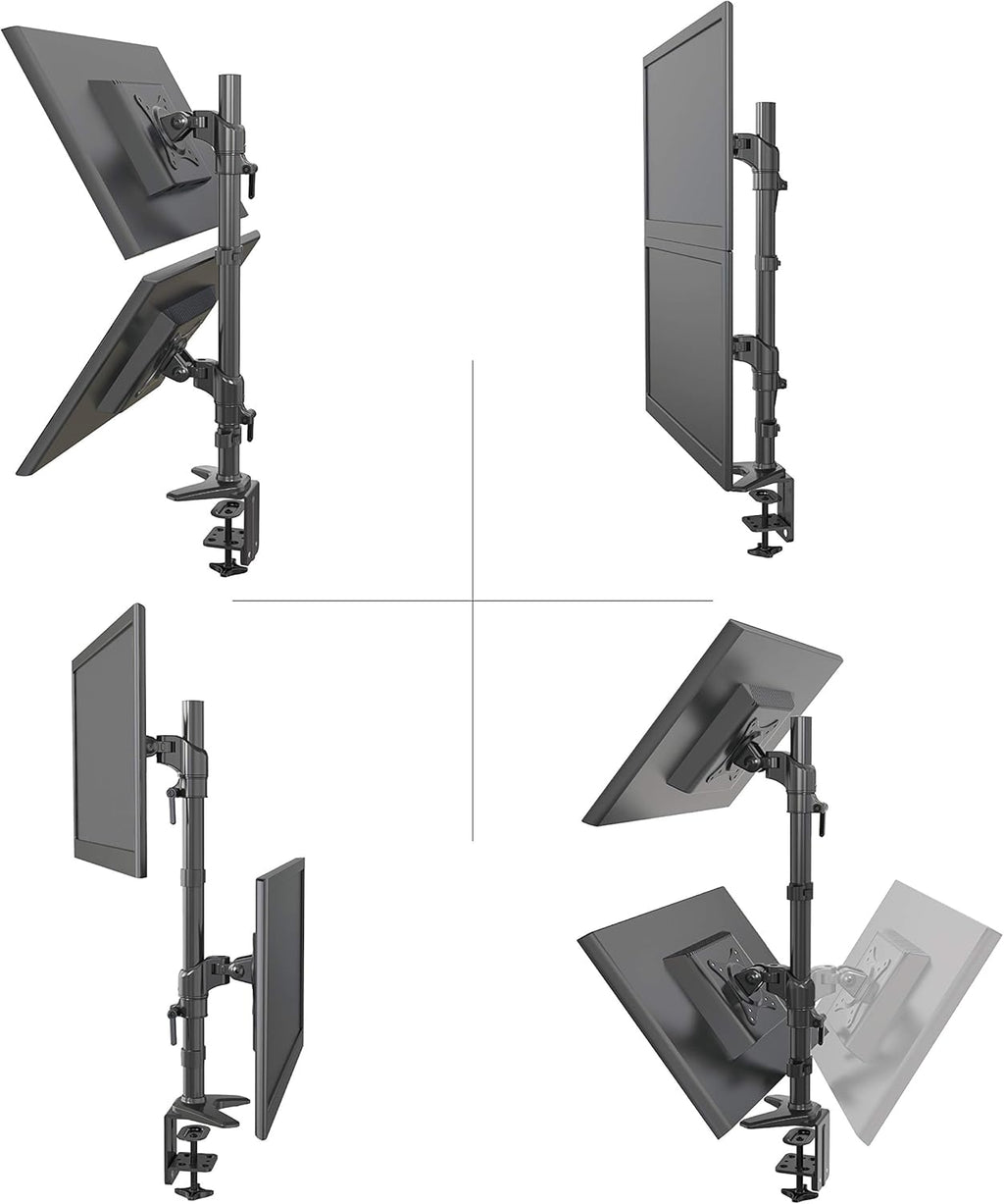 Vertical Dual Monitor Mount, Height Adjustable Heavy Duty C-Clamp and Grommet Mounting Base, VESA 75*75mm/100*100mm K80792