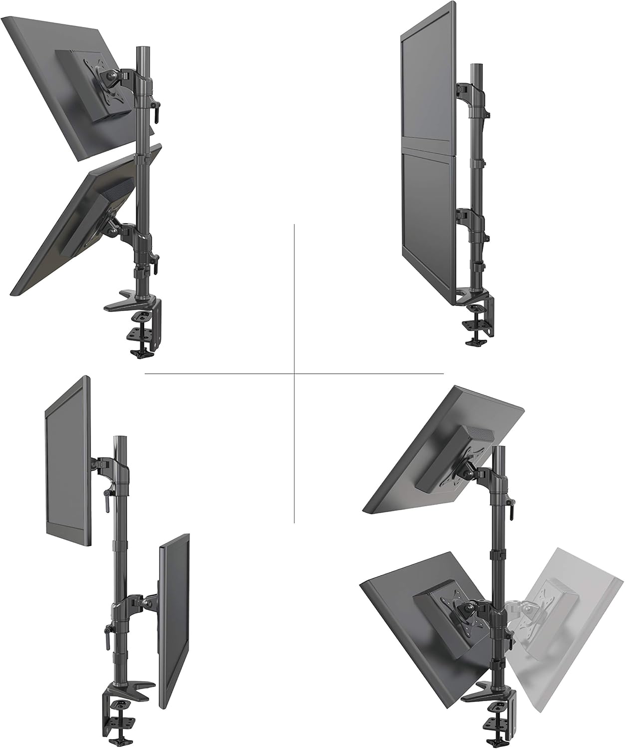 Vertical Dual Monitor Mount, Height Adjustable Heavy Duty C-Clamp and Grommet Mounting Base, VESA 75*75mm/100*100mm K80792