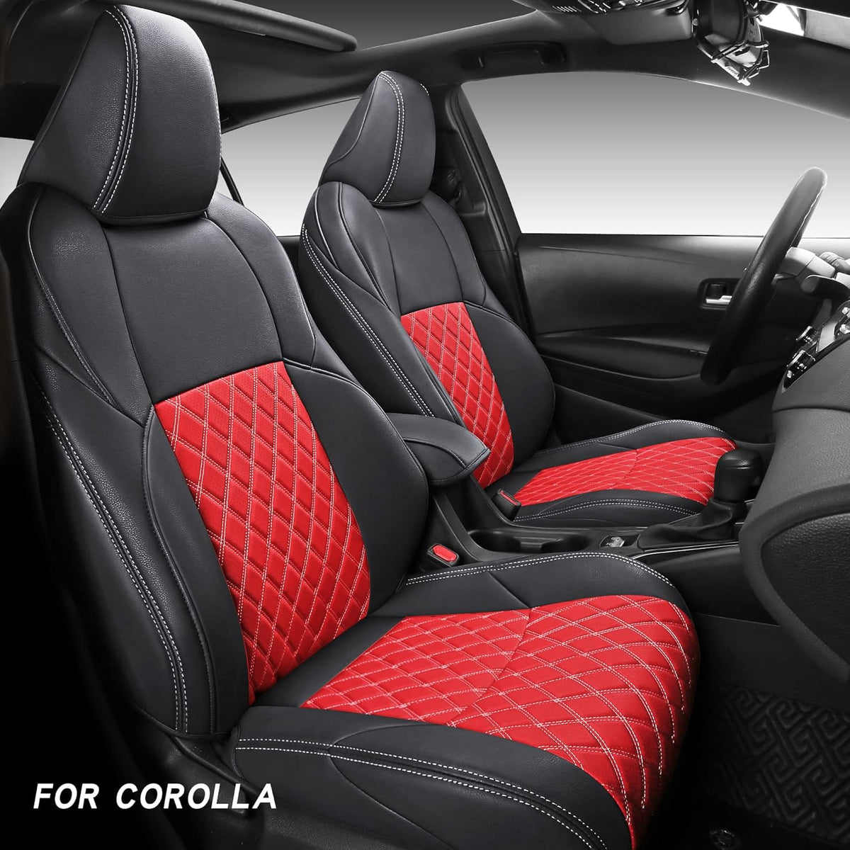 Black & Red Faux Leather Car Seat Covers for Toyota Corolla S65333
