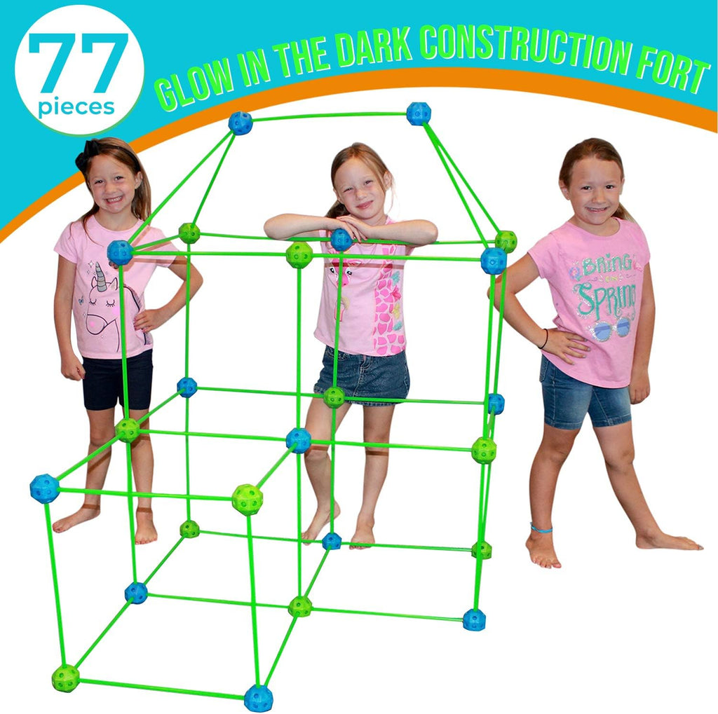 77 PCs Fort Building Kit with Orange Sheet and Glow in The Dark Sticks I329