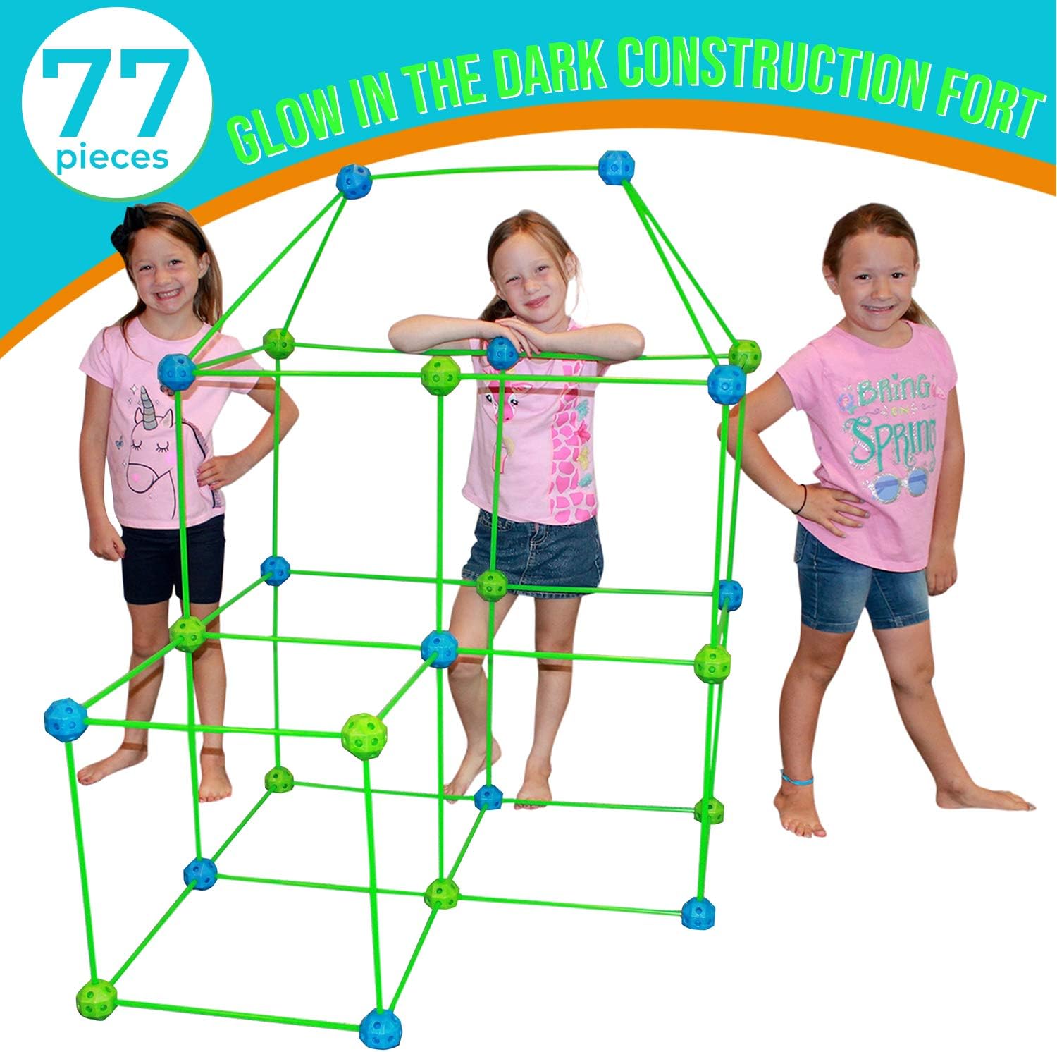 77 PCs Fort Building Kit with Orange Sheet and Glow in The Dark Sticks I329