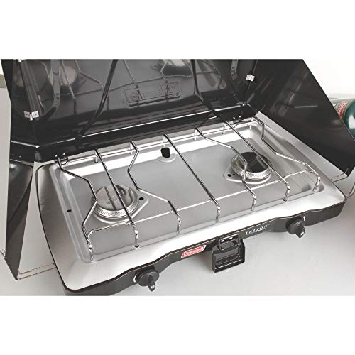 Coleman Triton 2-Burner Propane Stove, Portable Camping Cooktop with 2 Adjustable Burners & Wind Guards Z89416