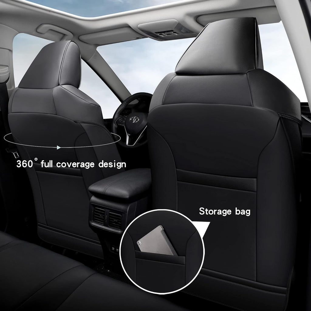Pu Leather Car Seat Covers Full Set for Toyota RAV4 Hybrid 2019 2020 2021 2022 (Black) V6966