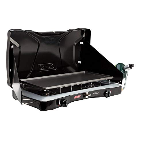 Coleman Triton 2-Burner Propane Stove, Portable Camping Cooktop with 2 Adjustable Burners & Wind Guards Z89416