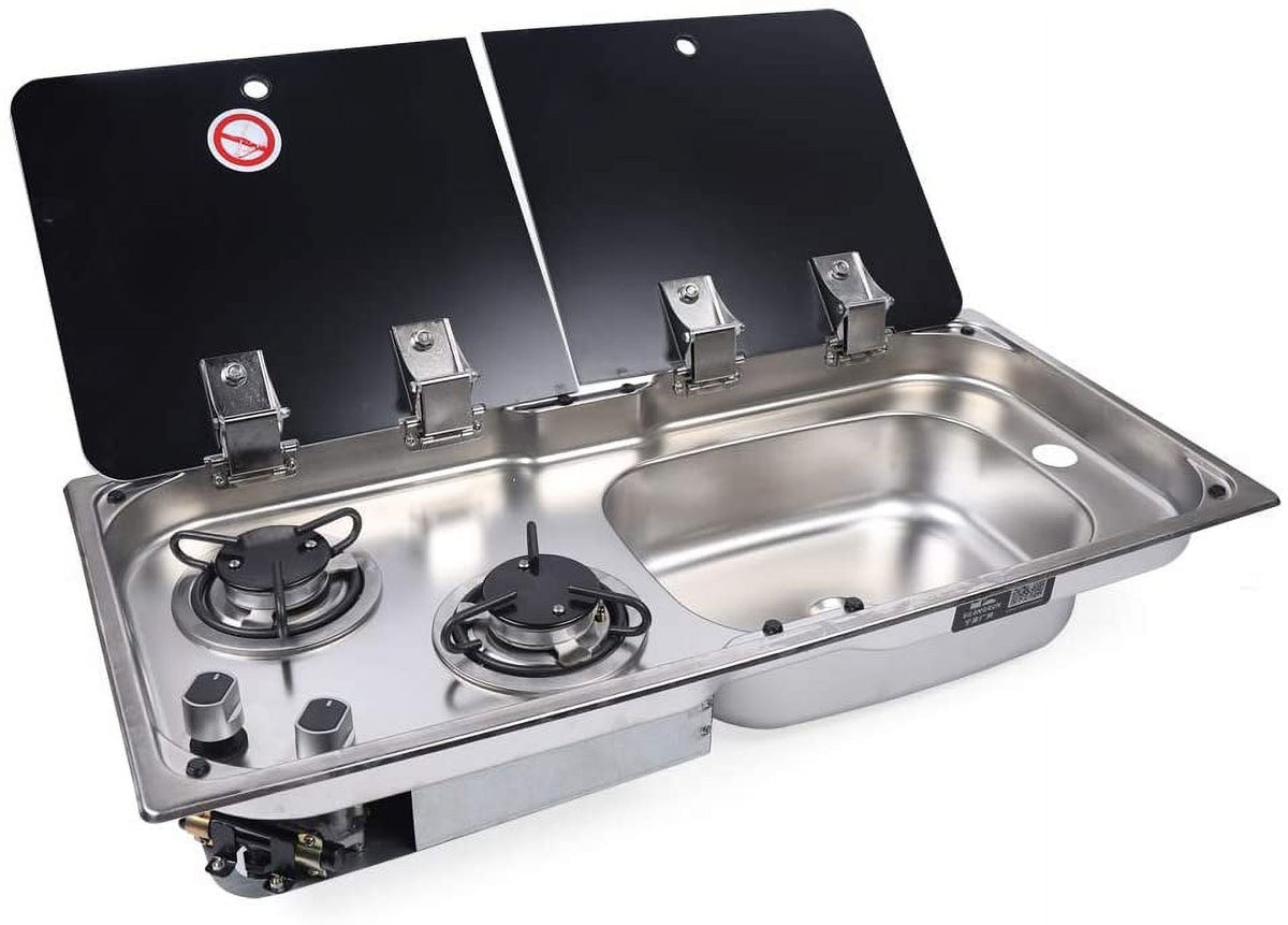 2 Burner Gas Stove Hob With Stainless Sink Faucet Cooktop S94950