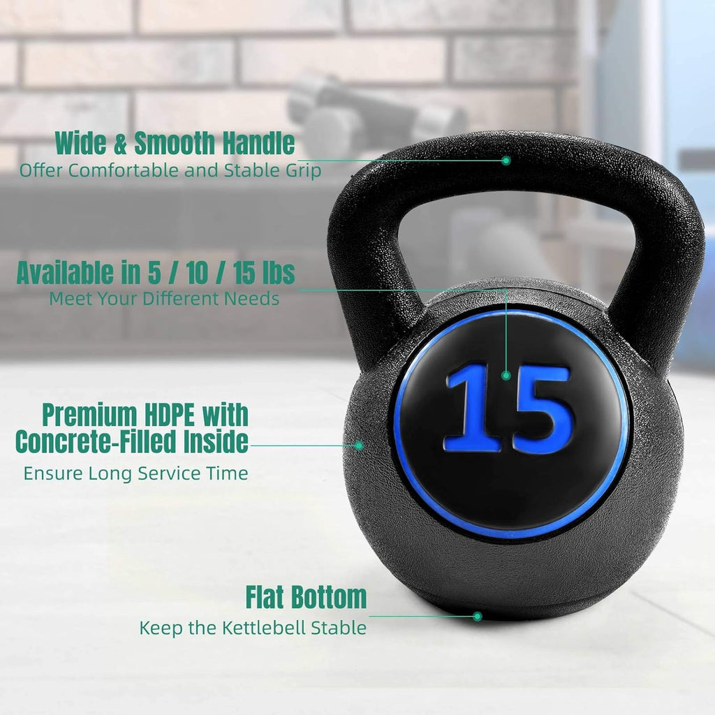 3 Pcs Vinyl Kettlebell Weights Set, 5, 10, 15 lbs C572949