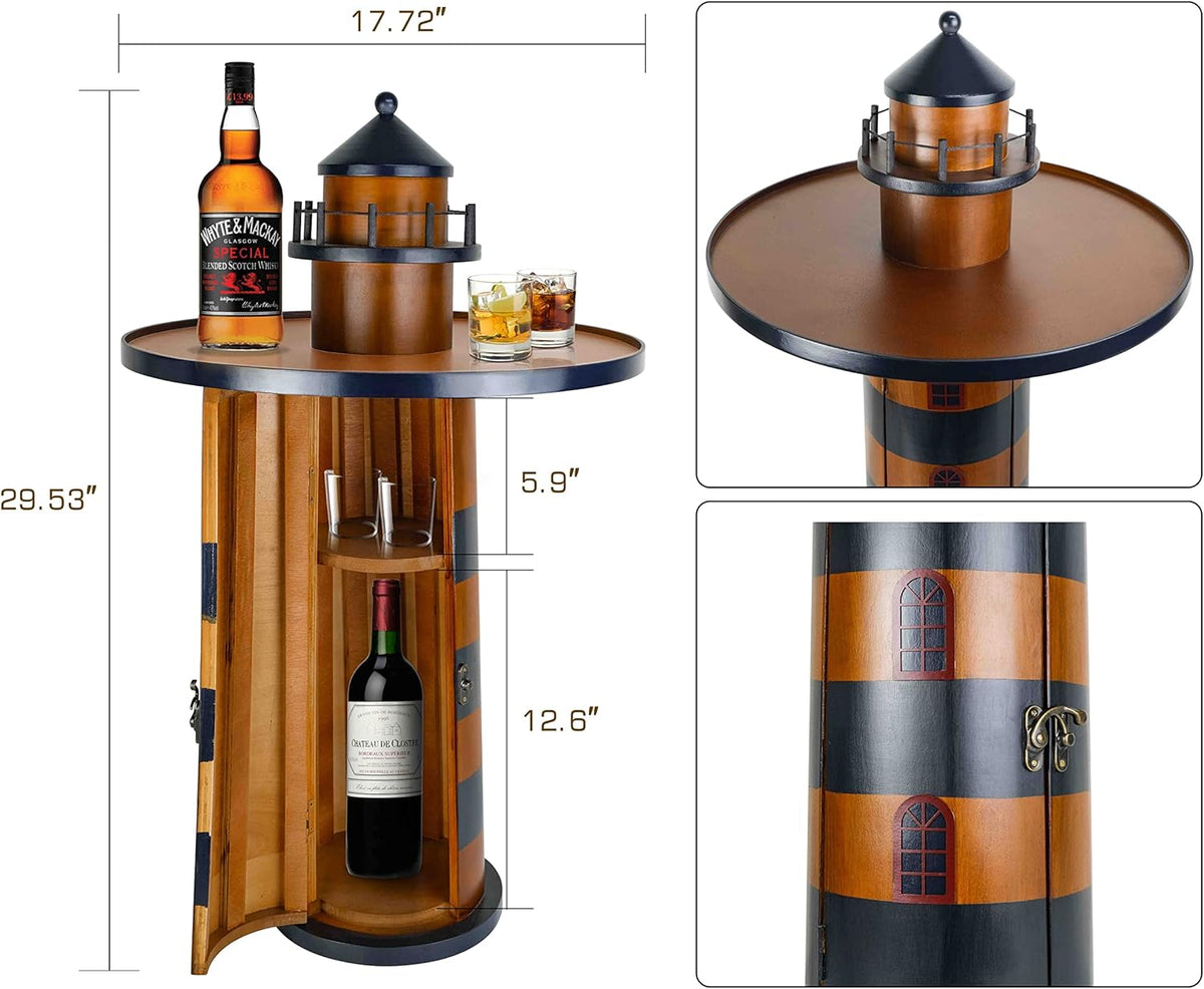 Wooden Lighthouse Beach Round Bar Table with Storage B509080