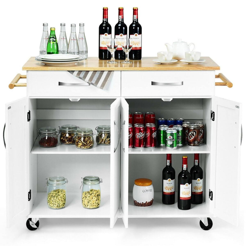 White Wood Top Rolling Kitchen Utility Cart F529