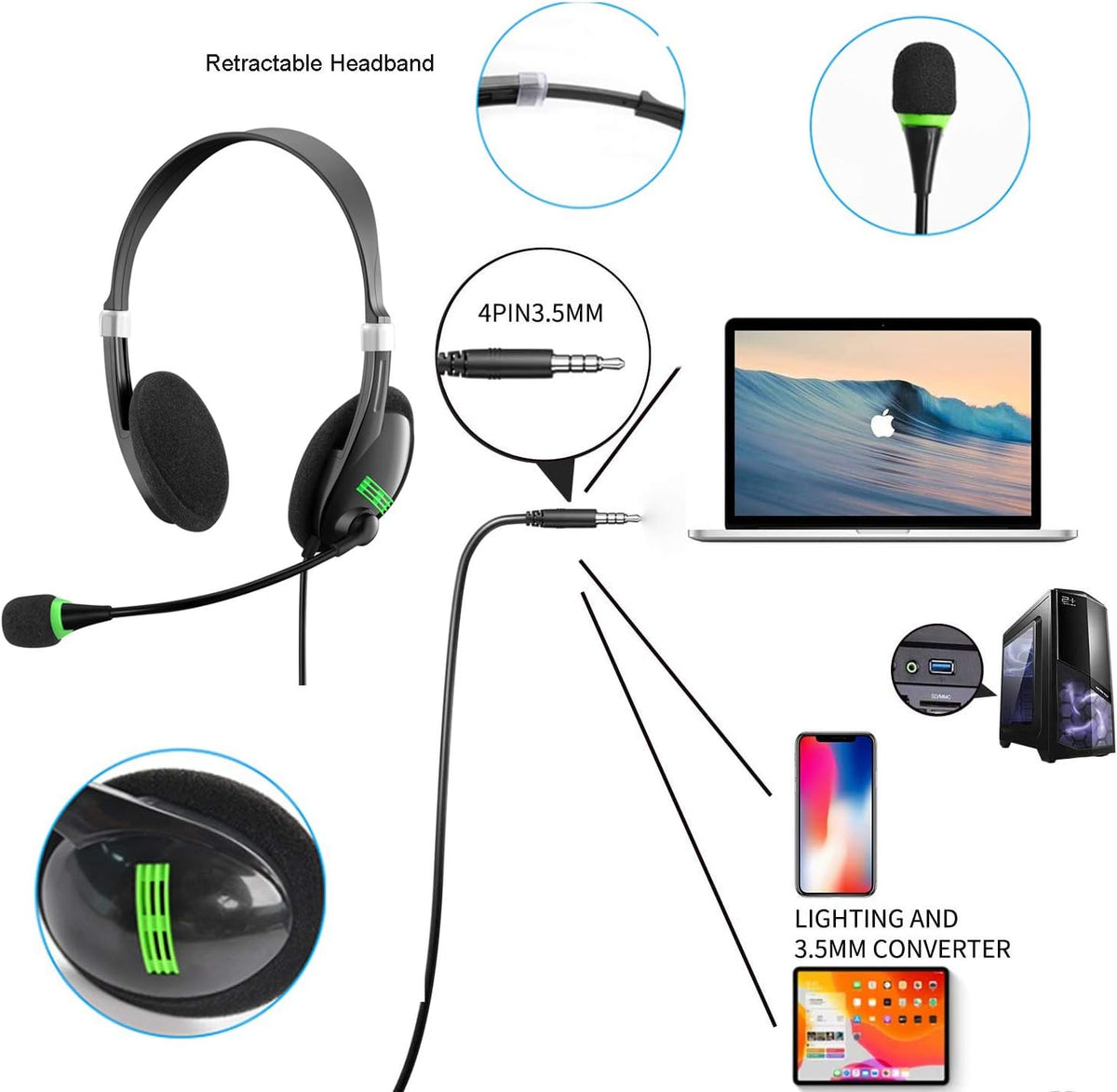 4 Pack Noise Cancelling Computer Headphones with Microphone W88934