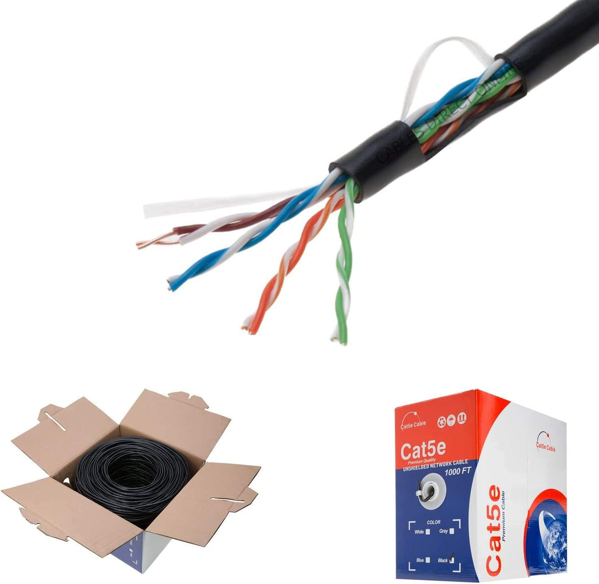 Plenum CAT5e 1000FT CMP Cable Blue Solid 24 AWG Bulk Box S30218