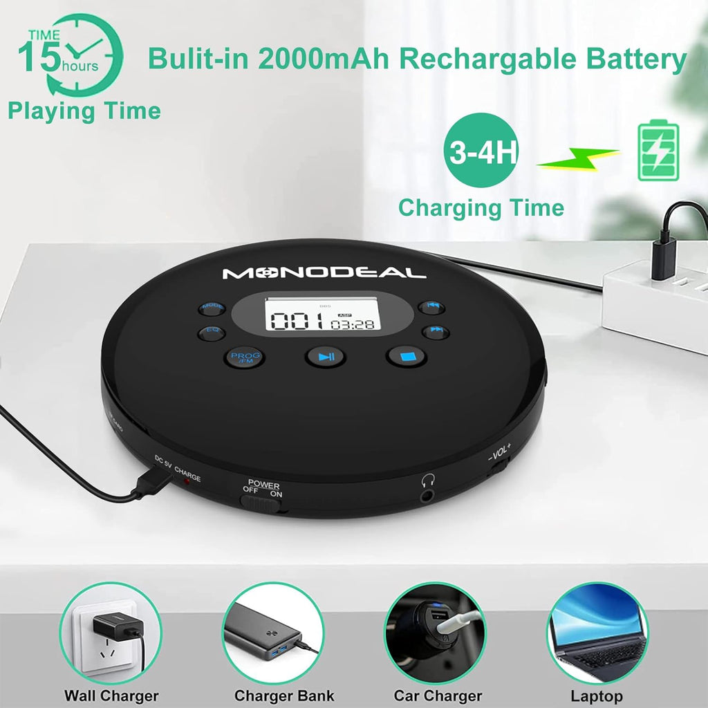 Portable CD Player with FM Transmitter, Anti-Skip Protection, Headphones, Pack of 2 K838986