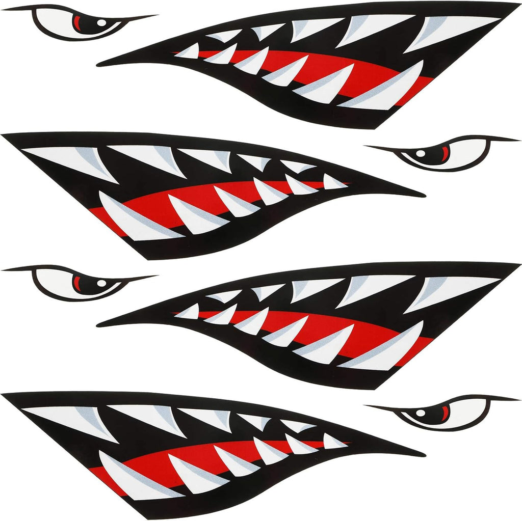 4 Pieces Shark Teeth Mouth Reflective Waterproof Kayak Stickers Decals Pack of 2 Z7245