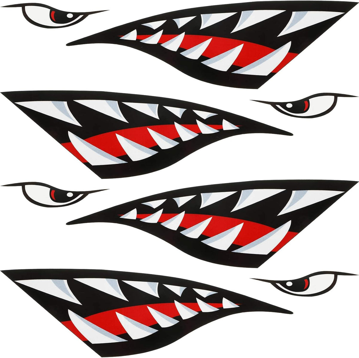 4 Pieces Shark Teeth Mouth Reflective Waterproof Kayak Stickers Decals Pack of 2 Z7245