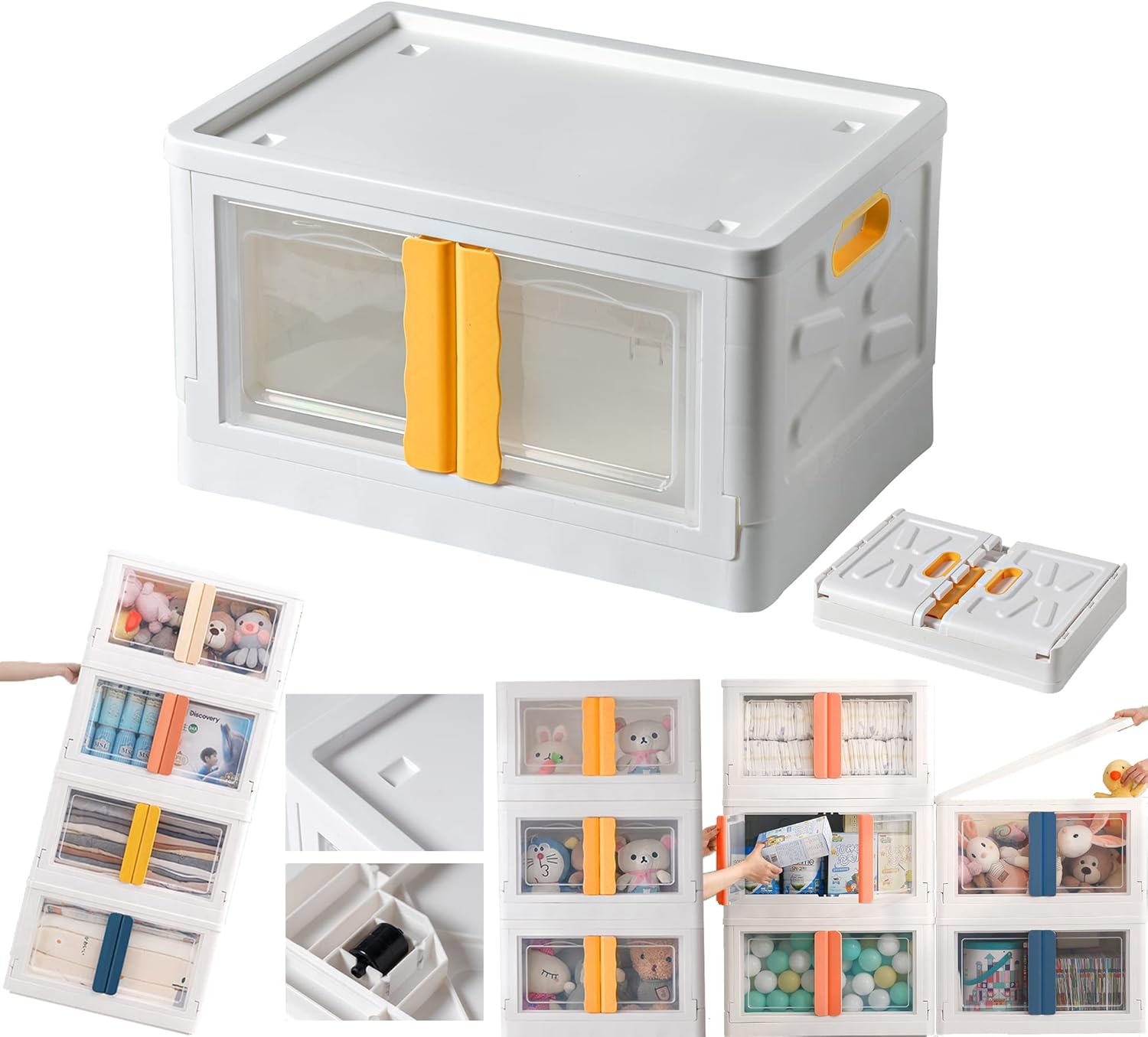 52L Plastic Storage Bins With Lids (White and orange) I911462