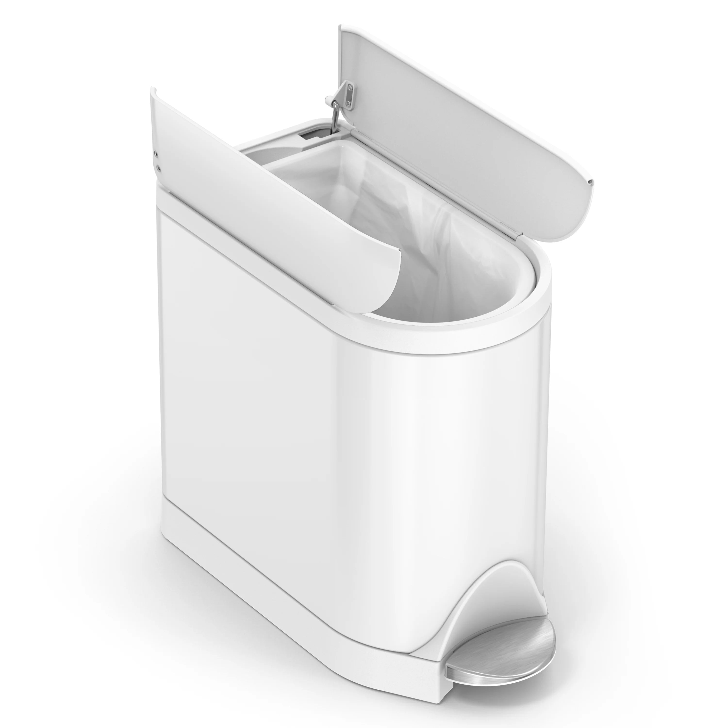 White Stainless Steel Butterfly Lid Bathroom Trash Can Y66034