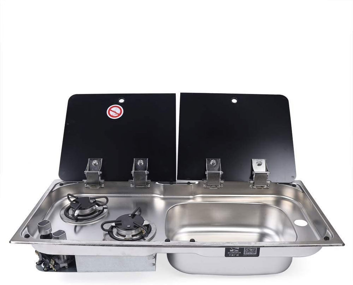 2 Burner Gas Stove Hob With Stainless Sink Faucet Cooktop S94950