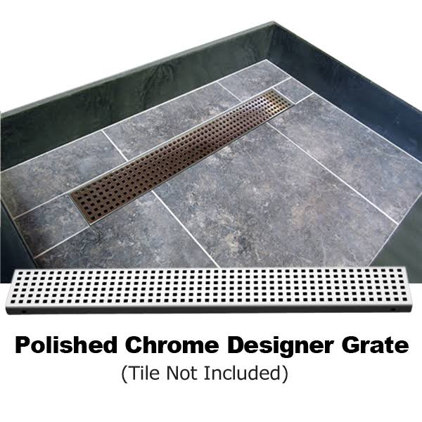 Black Double Threshold Shower Base with Center Trench Drain and Grate T954