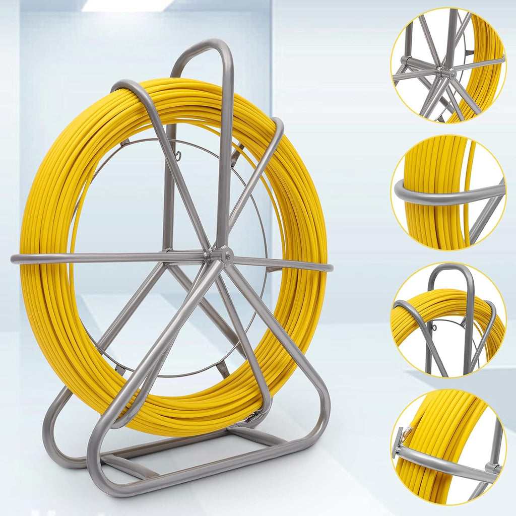 Fiberglass Fish Tape Reel Duct Rodder with Cage and Wheel Stand S615870