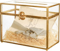 10 Glass Card Box Large Rectangle Shape Gold Terrarium with Foot, Pack of 2 M221