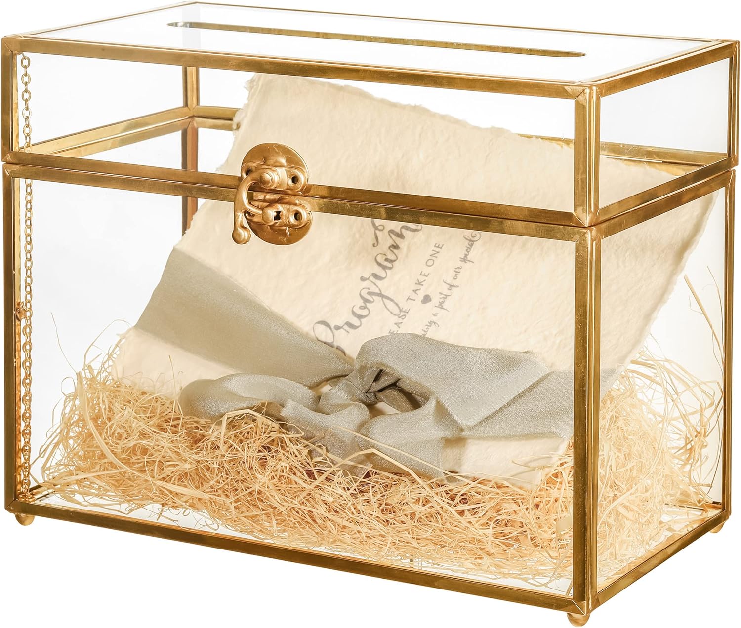 10 Glass Card Box Large Rectangle Shape Gold Terrarium with Foot, Pack of 2 M221