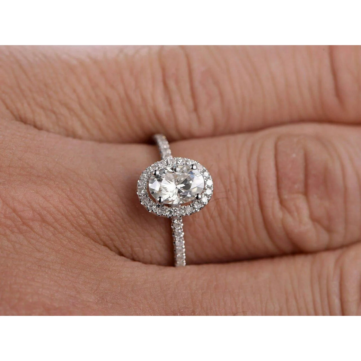 14K White Gold Plated Halo Ring C60063