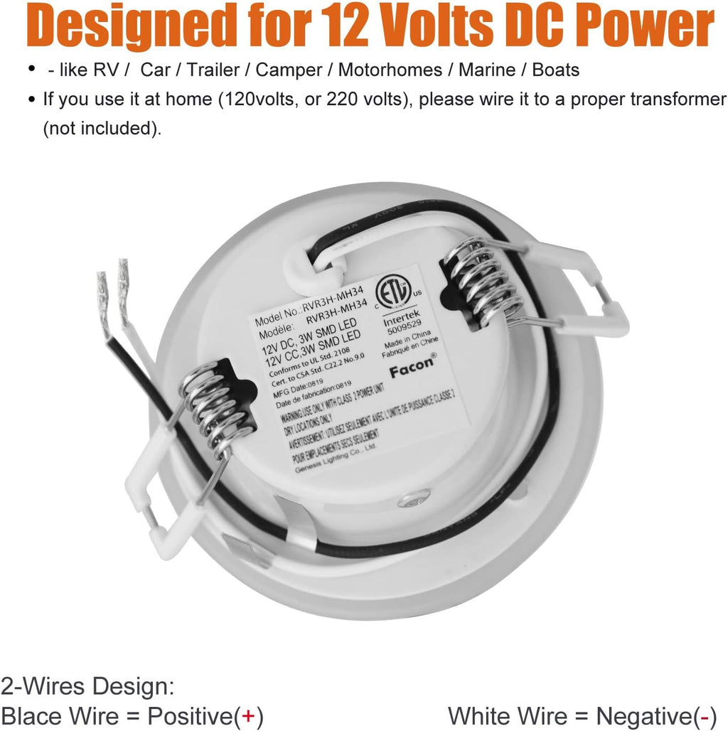 3 Inch LED RV Puck Light Full Aluminum Recessed Mount Down Light 12V Interior Light 4000K Cool White 6 Packs Q195227