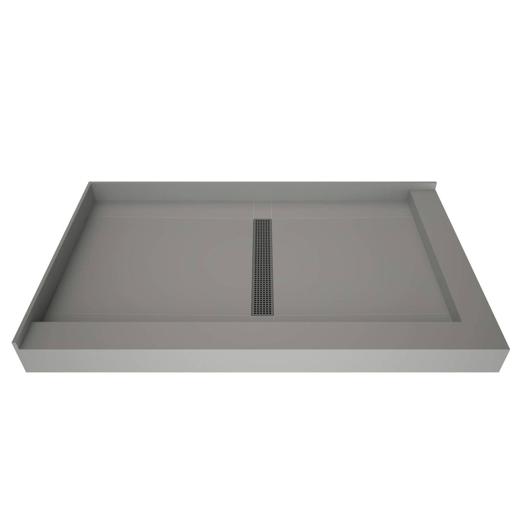 Black Double Threshold Shower Base with Center Trench Drain and Grate T954