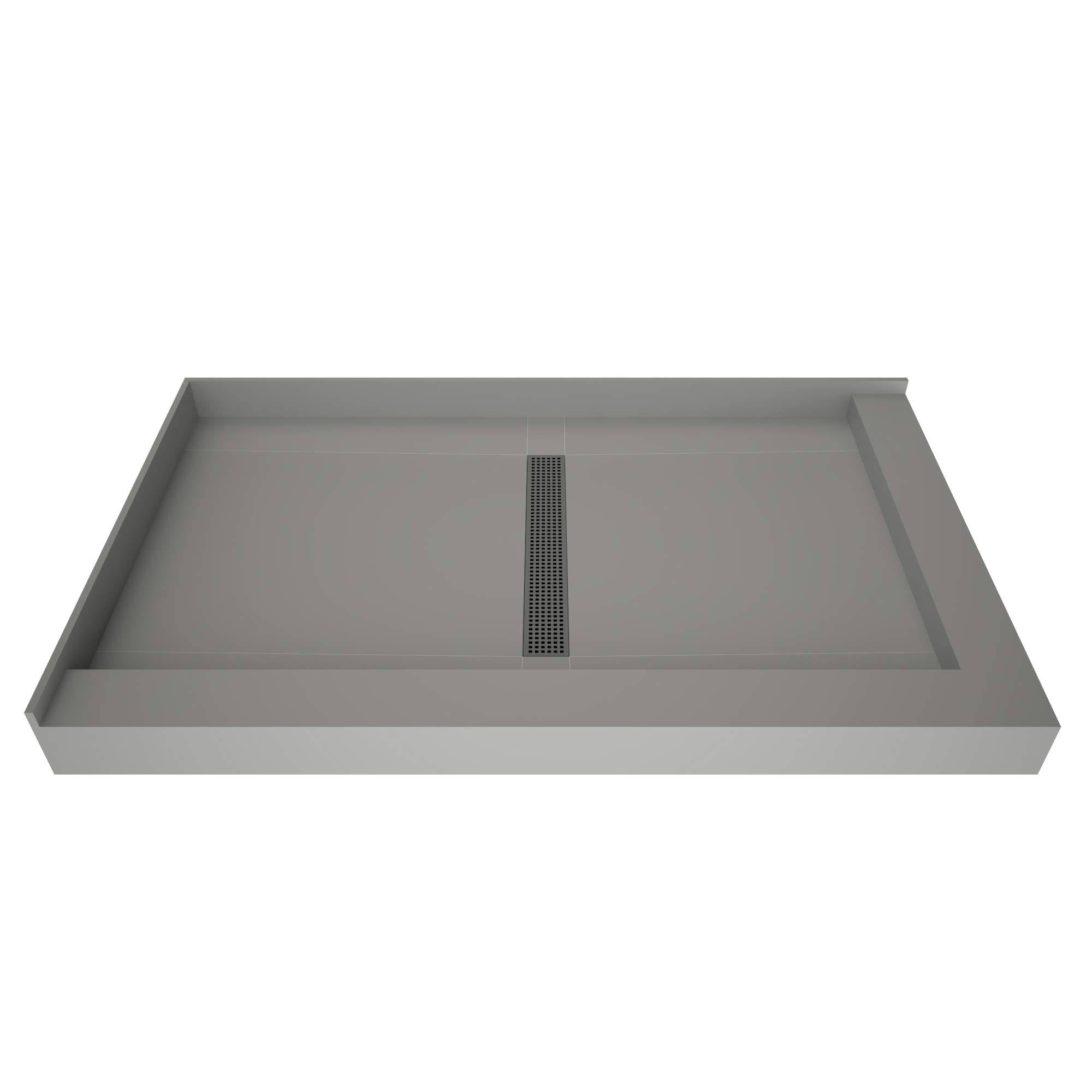 Black Double Threshold Shower Base with Center Trench Drain and Grate T954