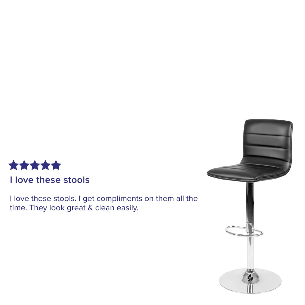 2 Pack Black Vinyl Adjustable Bar Stool with Back, Counter Height Swivel Stool J57289
