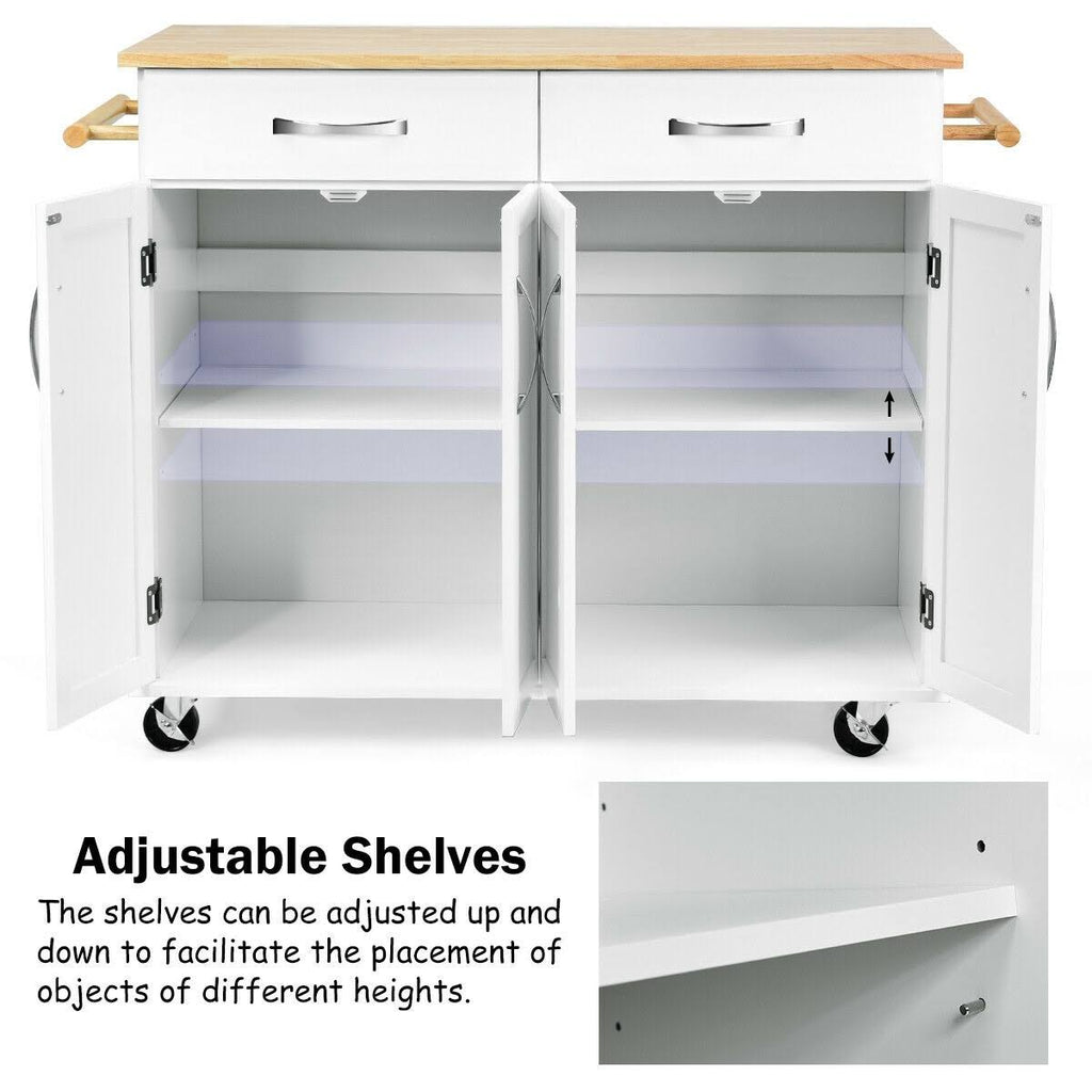 White Wood Top Rolling Kitchen Utility Cart F529