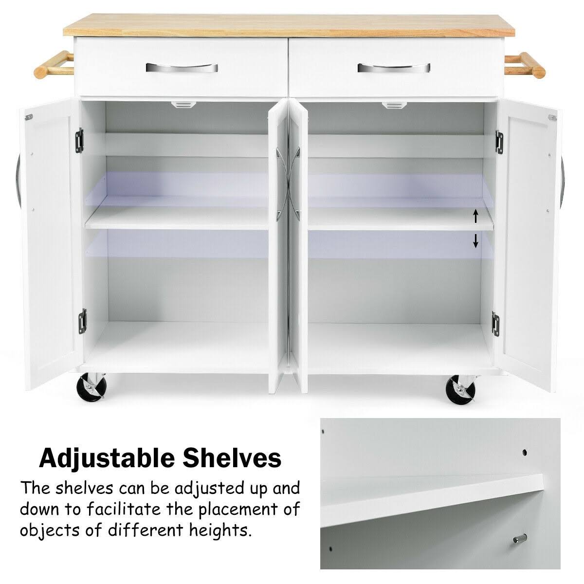 White Wood Top Rolling Kitchen Utility Cart F529