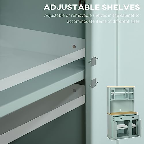 Light Blue Freestanding Pantry Cabinet with Glass Doors and Drawers S4206