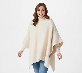 CozyChic Coastline Poncho, One Size Plus, cream/almond U697