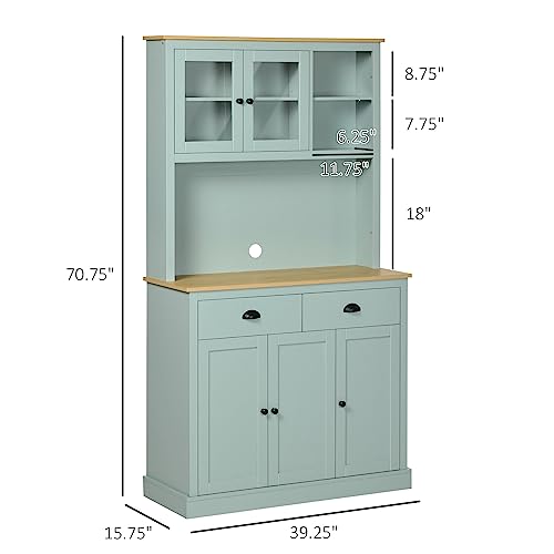 Light Blue Freestanding Pantry Cabinet with Glass Doors and Drawers S4206