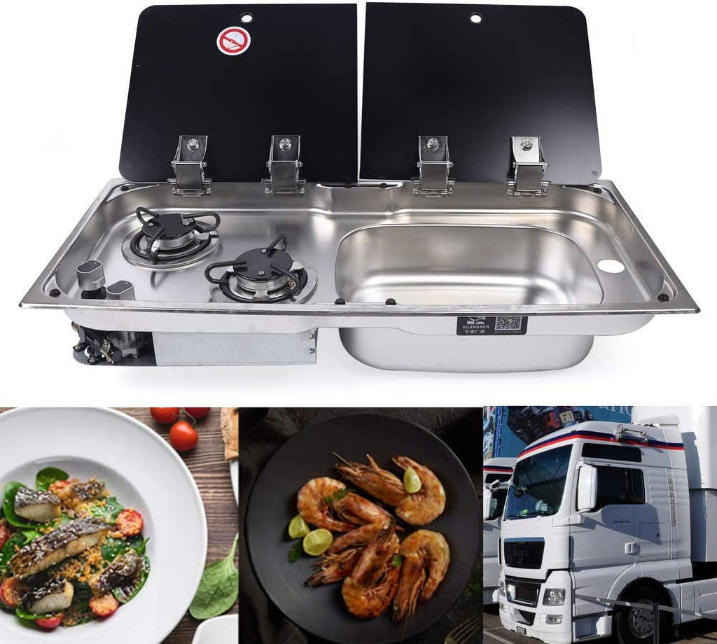 2 Burner Gas Stove Hob With Stainless Sink Faucet Cooktop S94950