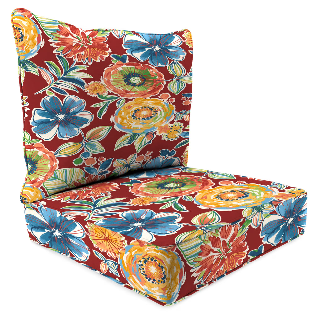 Colsen Berry Red Floral Rectangular Outdoor Deep Seating Chair Seat and Back Cushion with Welt R610